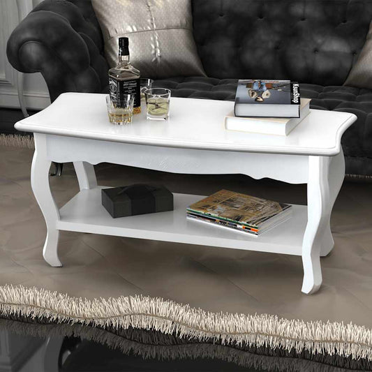 HKH Mesa de Centro con 2 Estantes de MDF - Blanco