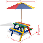 HKH Mesa Piquenique Infantil + Bancos/guarda-sol Madeira Multicor - Multicolor