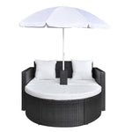 HKH Espreguiçadeira Para Jardim Com Guarda-sol Vime Pe - Preto