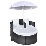HKH Espreguiçadeira Para Jardim Com Guarda-sol Vime Pe - Preto