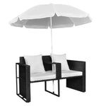 HKH Espreguiçadeira Para Jardim Com Guarda-sol Vime Pe - Preto