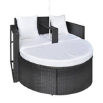 HKH Espreguiçadeira Para Jardim Com Guarda-sol Vime Pe - Preto