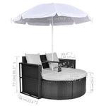 HKH Espreguiçadeira Para Jardim Com Guarda-sol Vime Pe - Preto