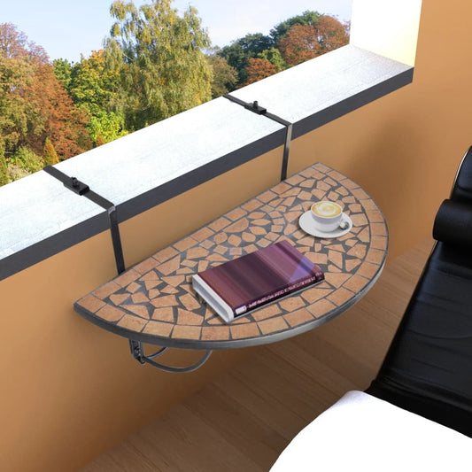 HKH Mesa de Varanda Suspensa Mosaico Terracota - Marrom