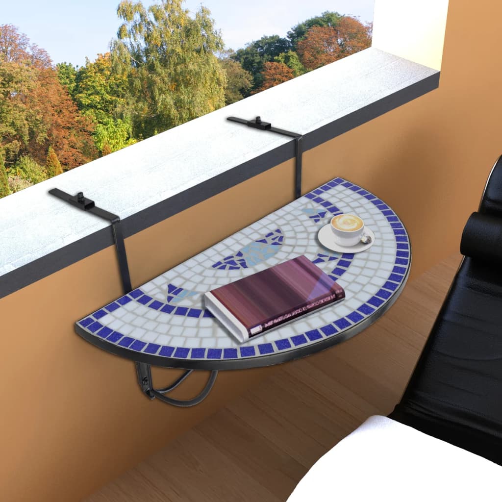 HKH Mesa de Varanda Suspensa Mosaico Azul e Branco - Multicolor