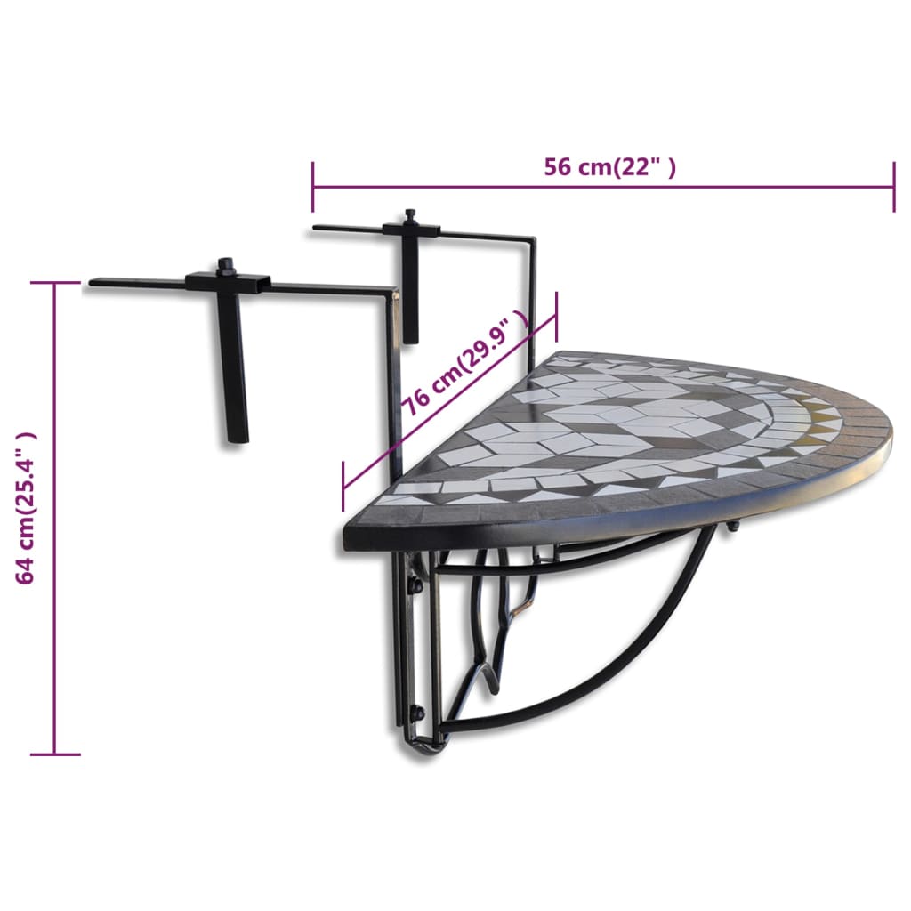 HKH Mesa de Varanda Suspensa Mosaico Preto e Branco - Multicolor