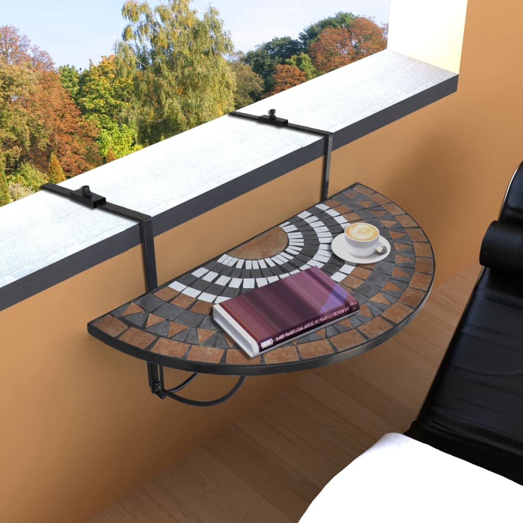 HKH Mesa de Varanda Suspensa Mosaico Terracota e Branco - Marrom