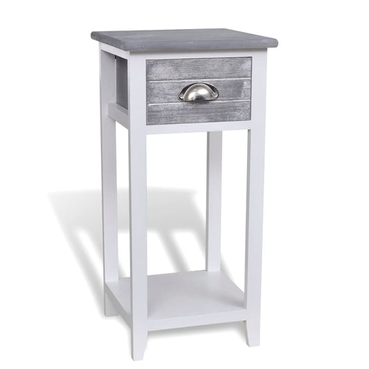HKH Mesa de Cabeceira com 1 Gaveta - Cinza e Branco