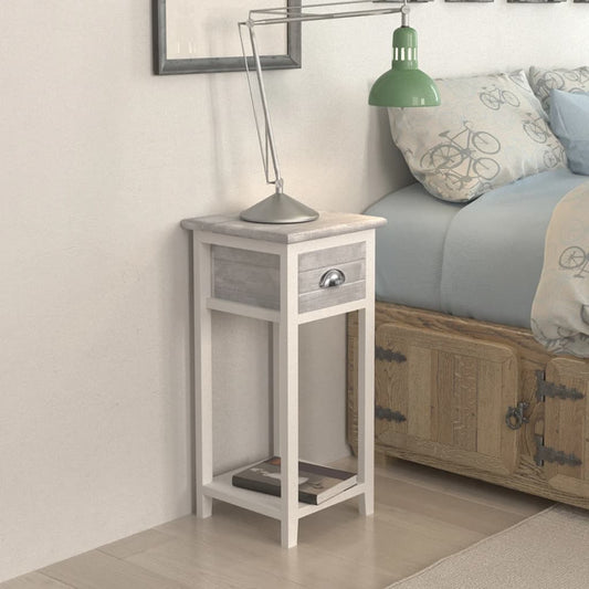 HKH Mesa de Cabeceira com 1 Gaveta - Cinza e Branco