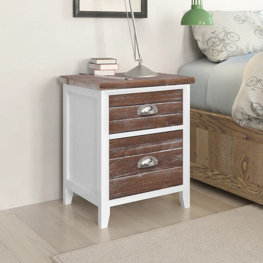 HKH Mesa de Cabeceira com 2 Gavetas 2 Pcs Castanho e - Branco
