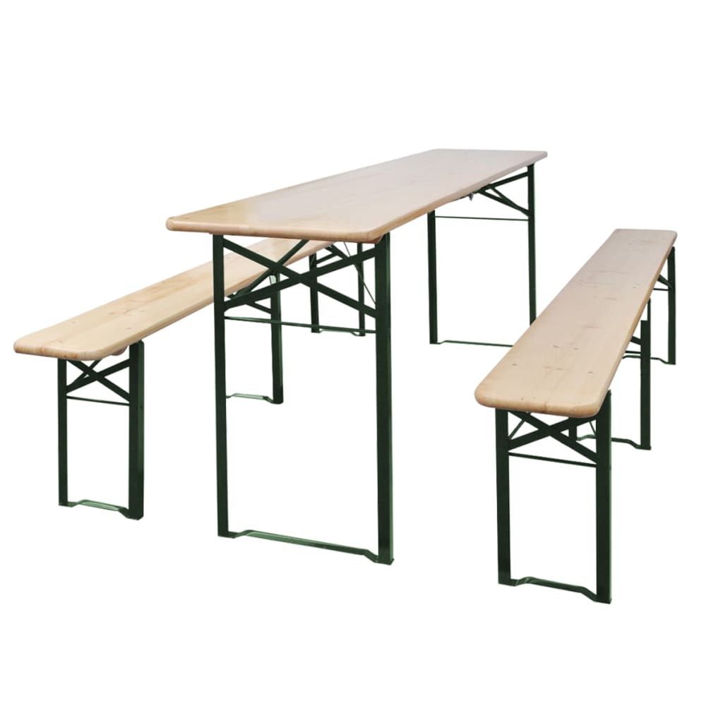 HKH Mesa de Cerveja Dobrável C/ 2 Bancos 220 Cm Madeira de Abeto - Marrom