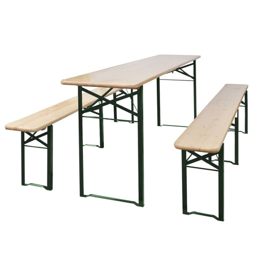 HKH Mesa de Cerveja Dobrável C/ 2 Bancos 220 Cm Madeira de Abeto - Marrom