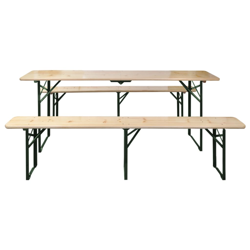 HKH Mesa de Cerveja Dobrável C/ 2 Bancos 220 Cm Madeira de Abeto - Marrom
