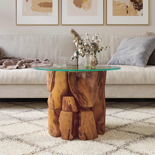 HKH Mesa de Centro 60 cm en Madera Flotante de Teca Maciza