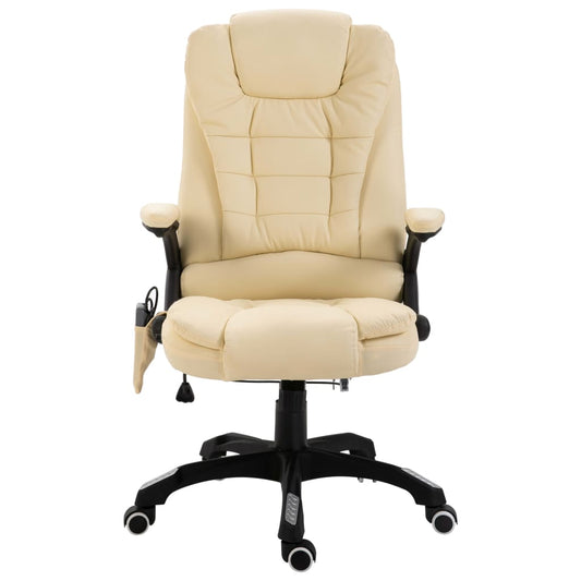 HKH Cadeira de Escritório com Função Massagem Couro Artificial - Creme
