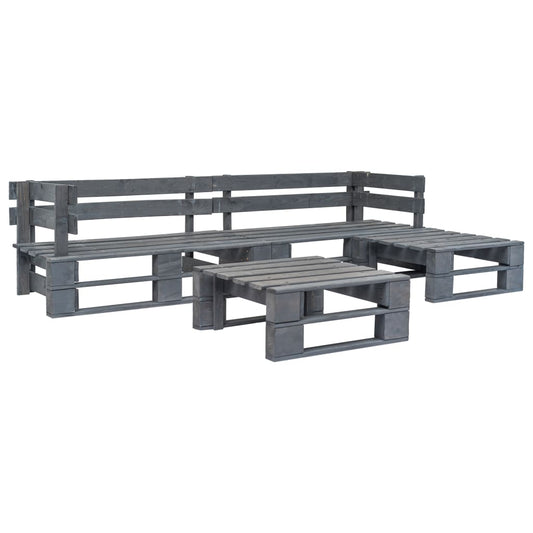 HKH 4 Pcs Conjunto Lounge de Jardim Paletes Madeira Cinzento - Cinzeto