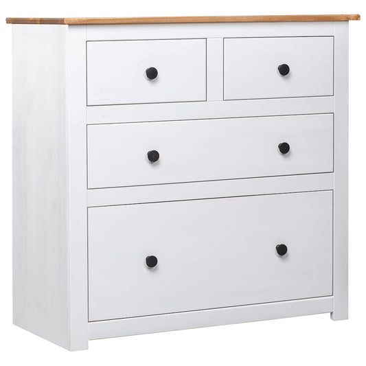 HKH Aparador Rústico em Madeira de Pinho Maciça com 2 Gavetas 80 X 40 X 83 Cm - Branco e Cor de Madeira Natural