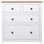 HKH Aparador Rústico em Madeira de Pinho Maciça com 2 Gavetas 80 X 40 X 83 Cm - Branco e Cor de Madeira Natural