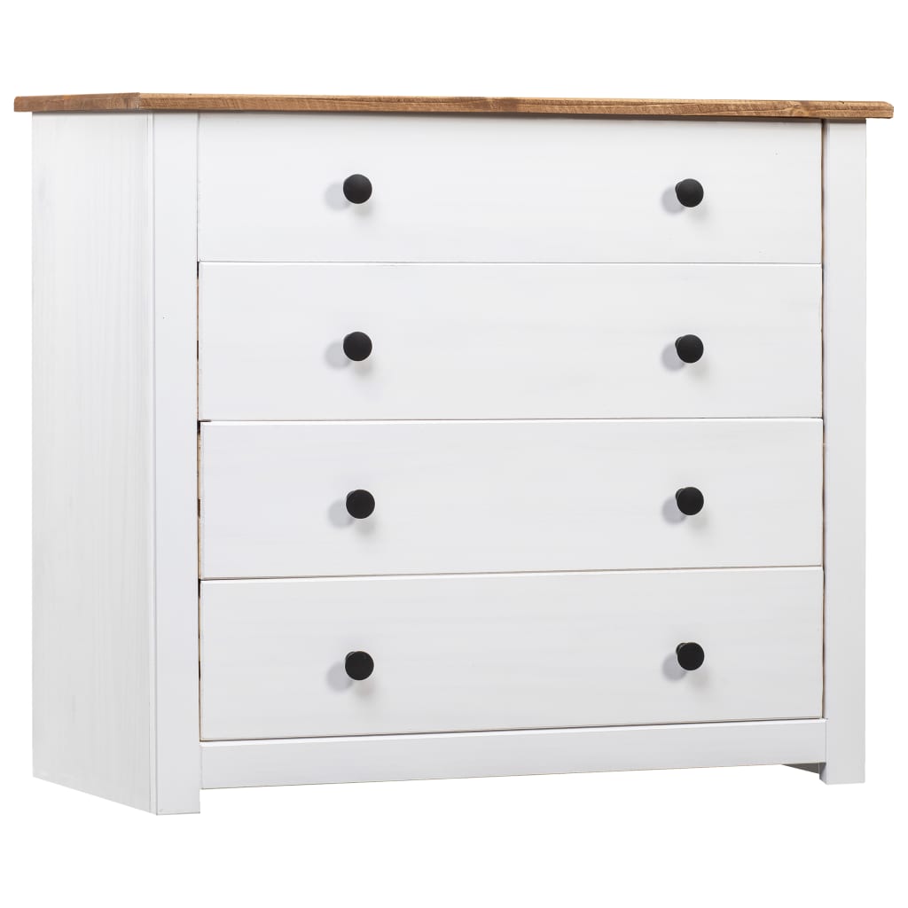 HKH Mueble Lateral en Pino Macizo con 4 Cajones 80 X 40 X 73 Cm - Blanco y Color de Madera
