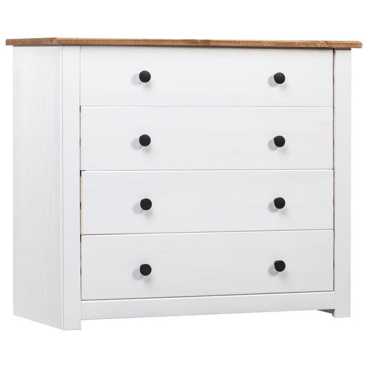 HKH Mueble Lateral en Pino Macizo con 4 Cajones 80 X 40 X 73 Cm - Blanco y Color de Madera