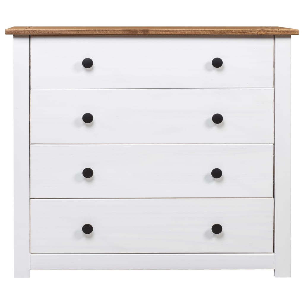 HKH Mueble Lateral en Pino Macizo con 4 Cajones 80 X 40 X 73 Cm - Blanco y Color de Madera