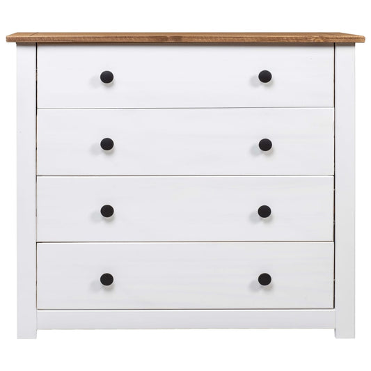 HKH Mueble Lateral en Pino Macizo con 4 Cajones 80 X 40 X 73 Cm - Blanco y Color de Madera