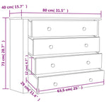 HKH Móvel Lateral em Pinho Maciço com 4 Gavetas 80 X 40 X 73 Cm - Branco e Cor de Madeira