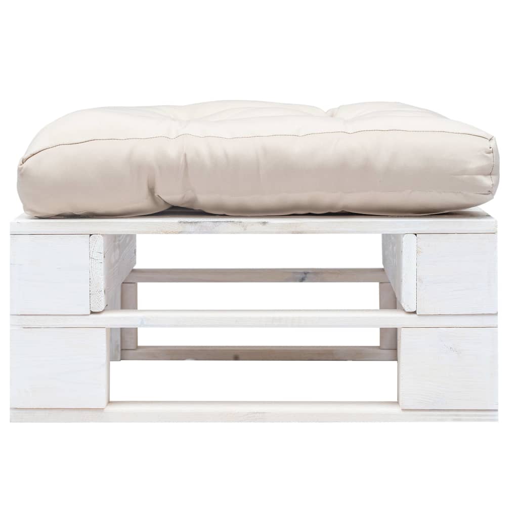 HKH Otomano de Paletes com Almofadão Cor Areia Madeira Branco - Bege