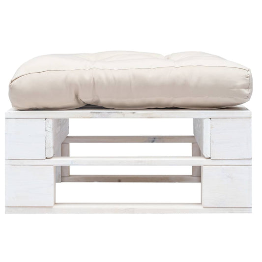 HKH Otomano de Paletes com Almofadão Cor Areia Madeira Branco - Bege