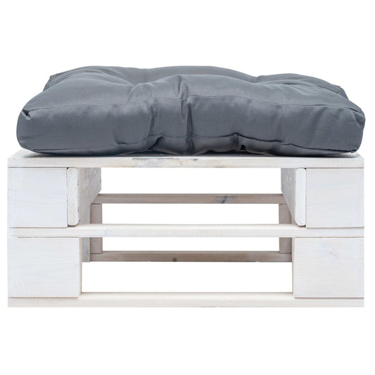 HKH Otomano de Paletes com Almofadão Madeira Branco - Cinzento