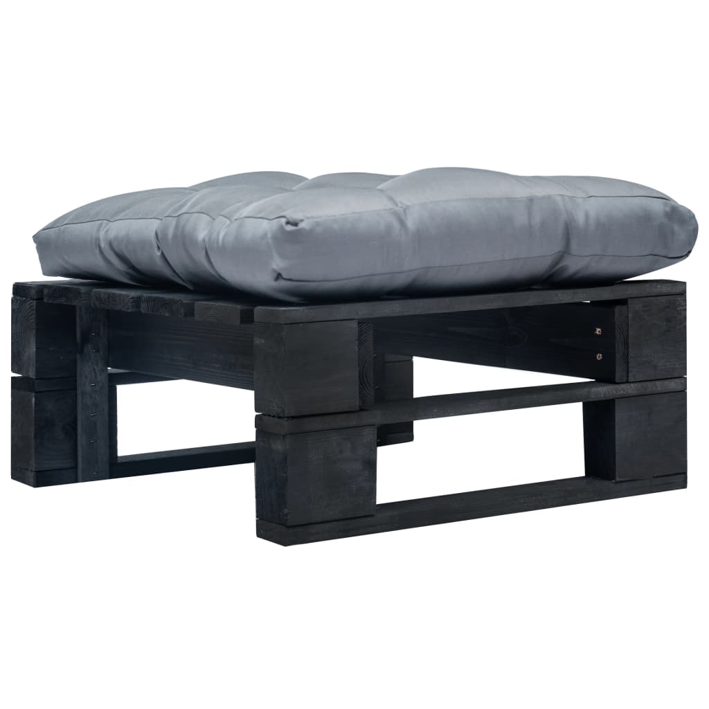 HKH Otomano de Paletes com Almofadão Madeira Preto - Cinzento