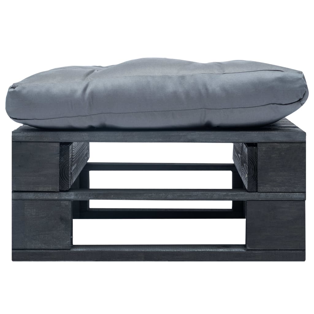 HKH Otomano de Paletes com Almofadão Madeira Preto - Cinzento