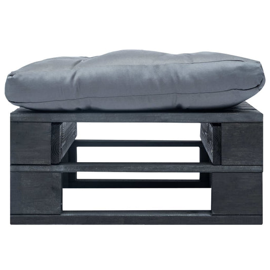 HKH Otomano de Paletes com Almofadão Madeira Preto - Cinzento