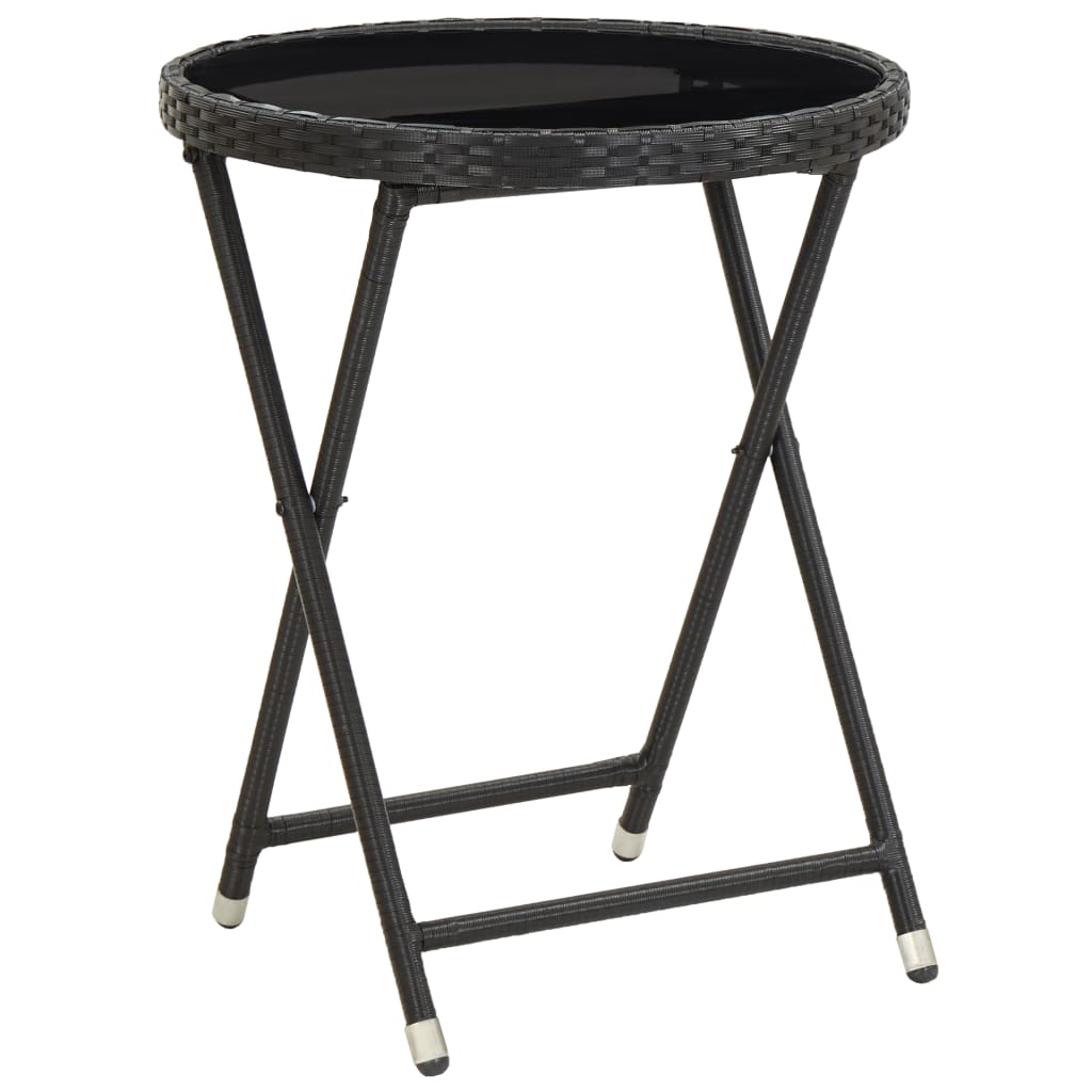 HKH Mesa de Chá 60 Cm Vime Pe e Vidro Temperado - Preto