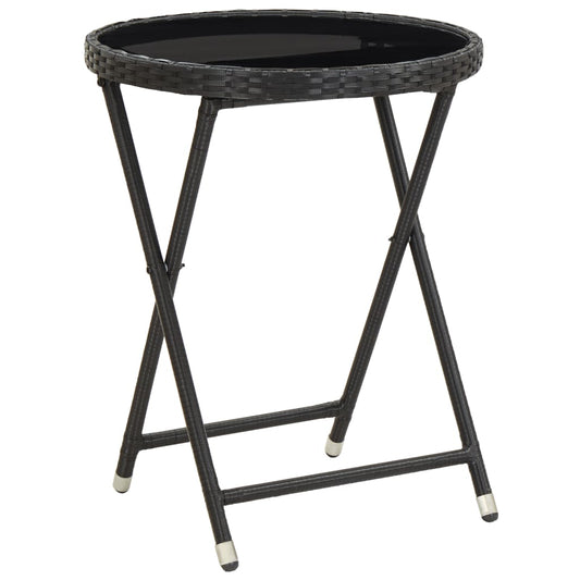 HKH Mesa de Chá 60 Cm Vime Pe e Vidro Temperado - Preto