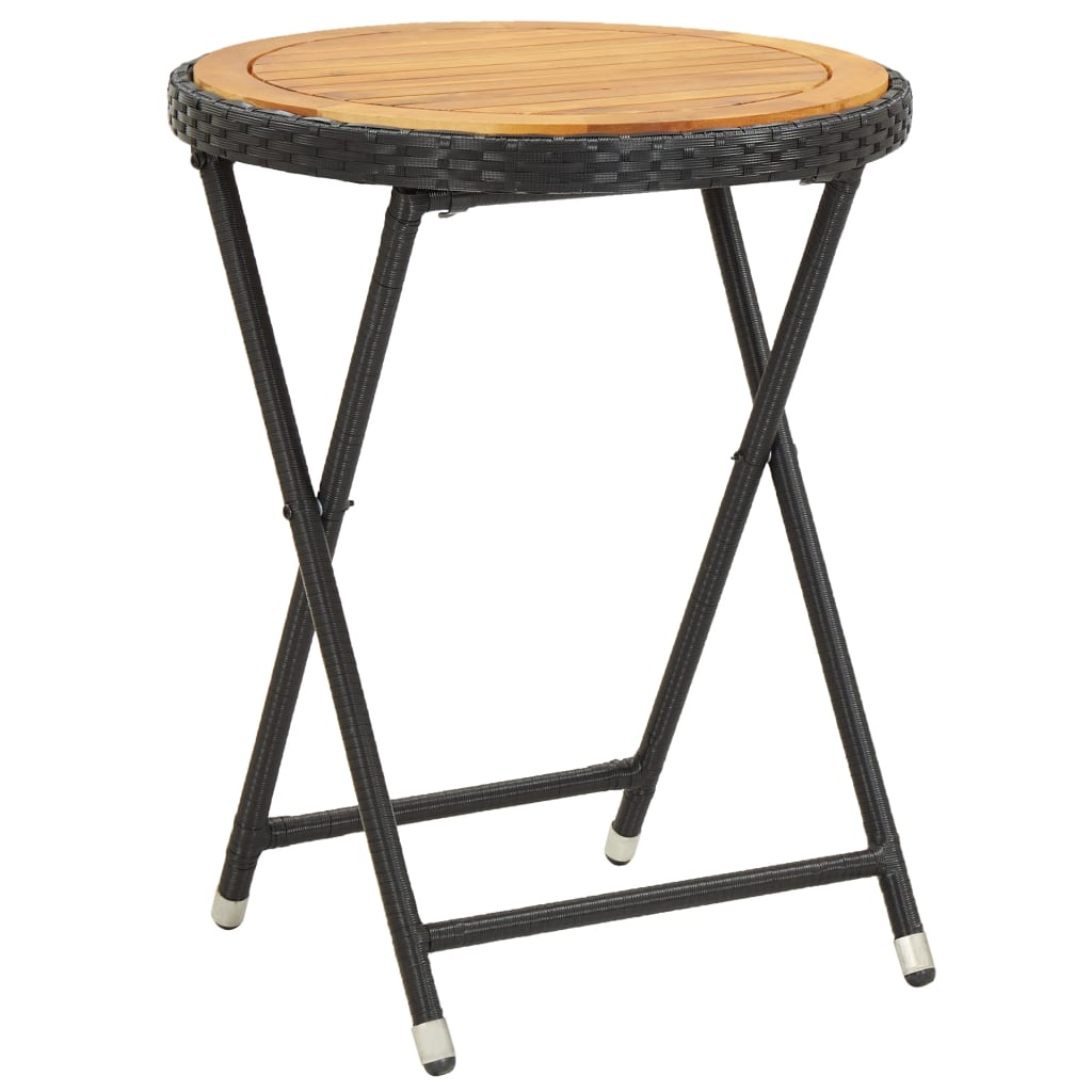HKH Mesa de Chá 60 Cm Vime Pe e Madeira de Acácia Maciça - Preto