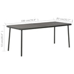 HKH Mesa de Jardim 180x83x72 Cm Aço -escuro - Cinzento