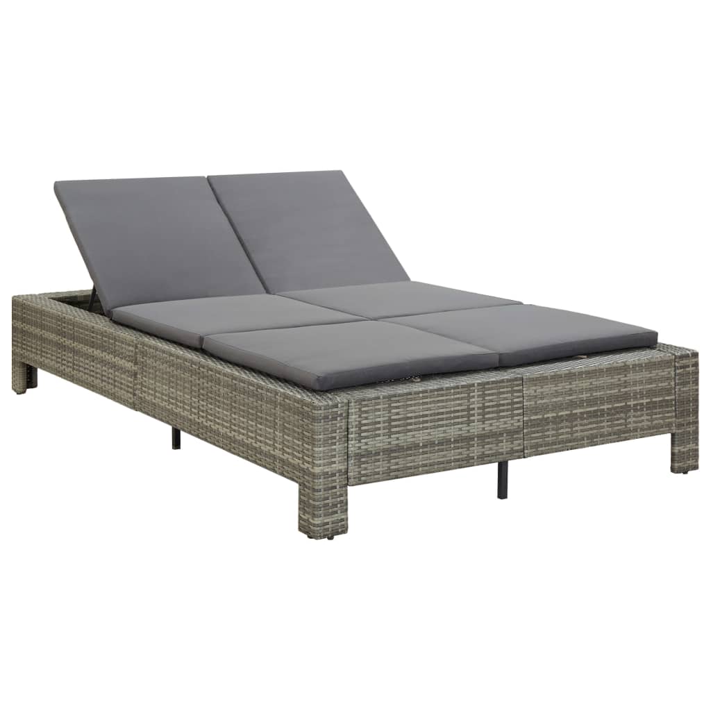 HKH Tumbona para 2 personas con cojín de ratán PE gris - Gris