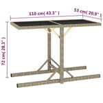 HKH Mesa de Jardim 110x53x72 Cm Vidro e Vime Pe - Bege