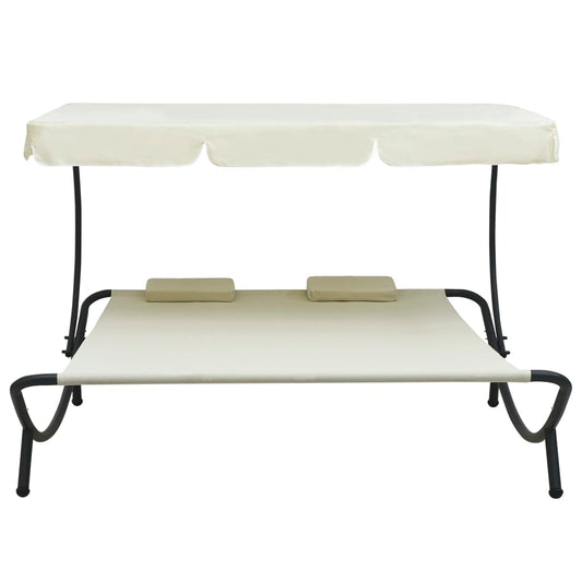 HKH Espreguiçadeira Com Toldo E Almofadas Branco Nata - Creme