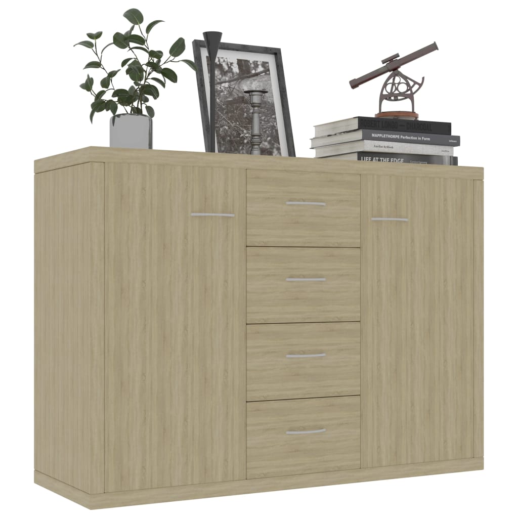 Aparador HKH en aglomerado con 2 puertas y 4 cajones 88 x 30 x 65 cm - Roble Sonoma
