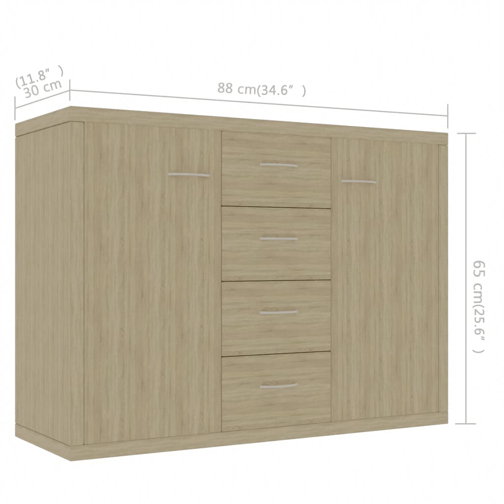 HKH Aparador em Aglomerado com 2 Portas e 4 Gavetas 88 X 30 X 65 Cm - Carvalho Sonoma