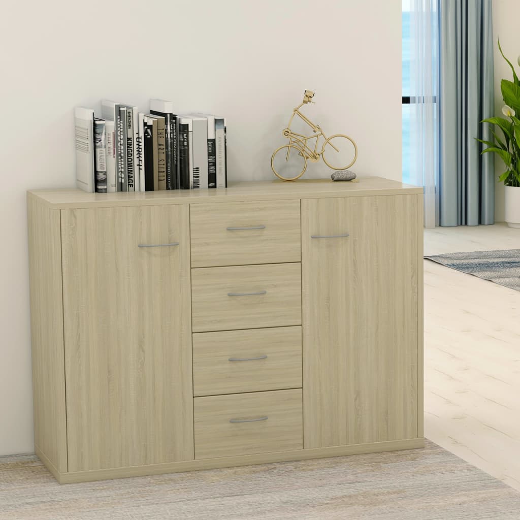 Aparador HKH en aglomerado con 2 puertas y 4 cajones 88 x 30 x 65 cm - Roble Sonoma