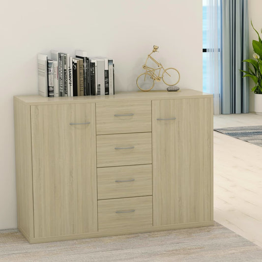 Aparador HKH en aglomerado con 2 puertas y 4 cajones 88 x 30 x 65 cm - Roble Sonoma