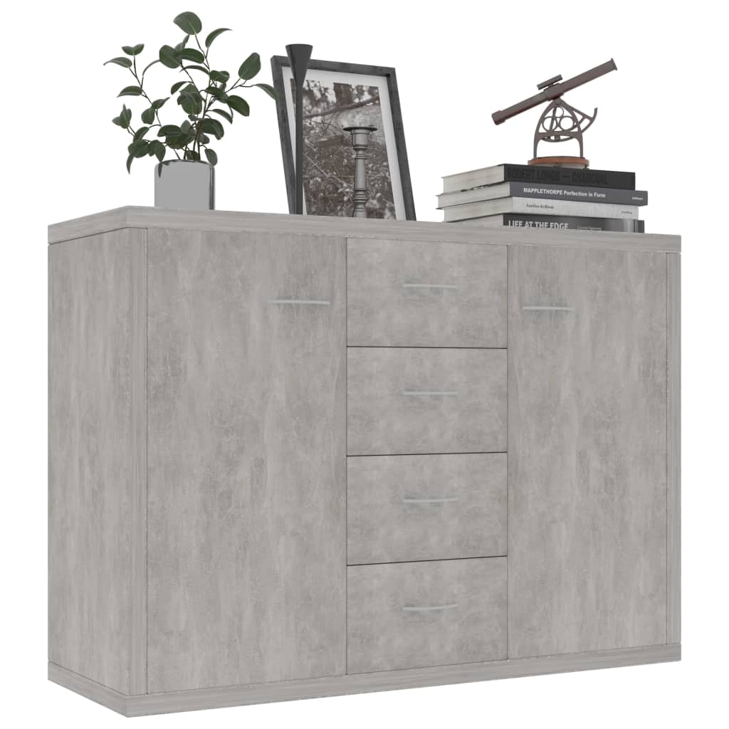HKH Aparador de aglomerado con 2 puertas y 4 cajones 88 x 30 x 65 cm - Gris Cemento