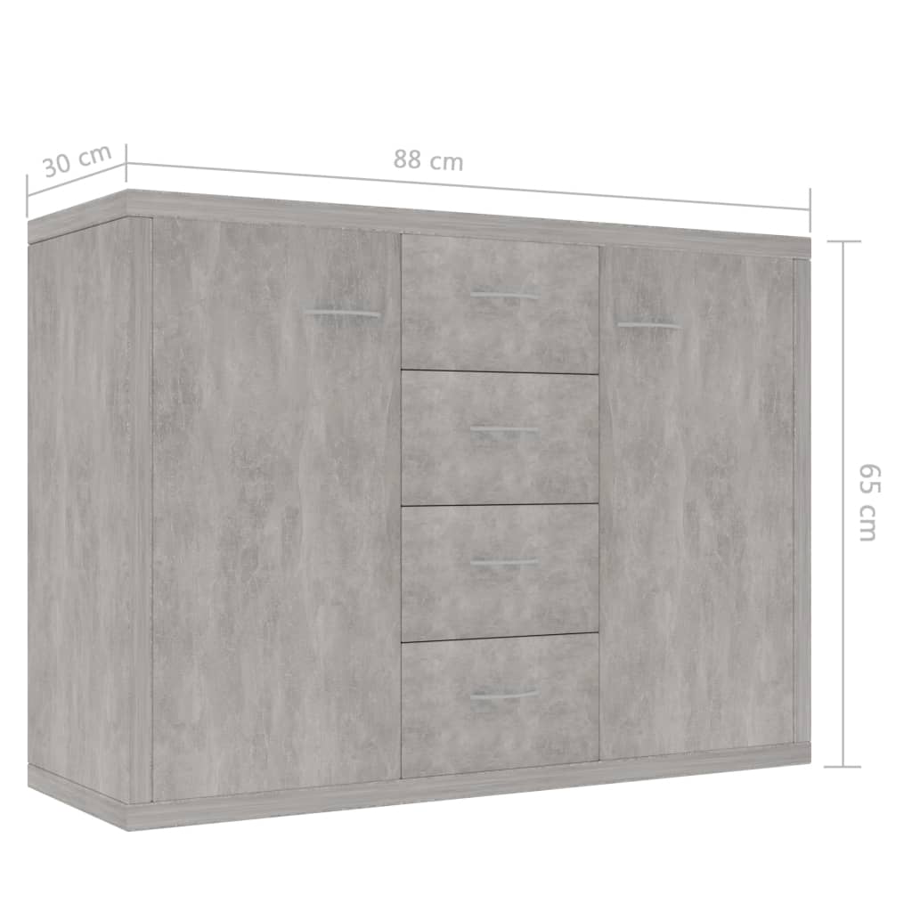 HKH Aparador em Aglomerado com 2 Portas e 4 Gavetas 88 X 30 X 65 Cm - Cinzento-Cimento