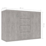 HKH Aparador em Aglomerado com 2 Portas e 4 Gavetas 88 X 30 X 65 Cm - Cinzento-Cimento