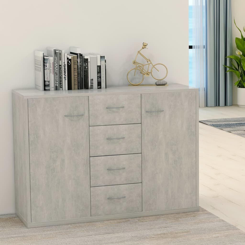 HKH Aparador de aglomerado con 2 puertas y 4 cajones 88 x 30 x 65 cm - Gris Cemento