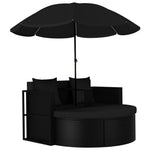 HKH Espreguiçadeira Para Jardim Com Guarda-sol Vime Pe - Preto