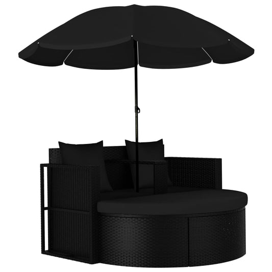 HKH Espreguiçadeira Para Jardim Com Guarda-sol Vime Pe - Preto